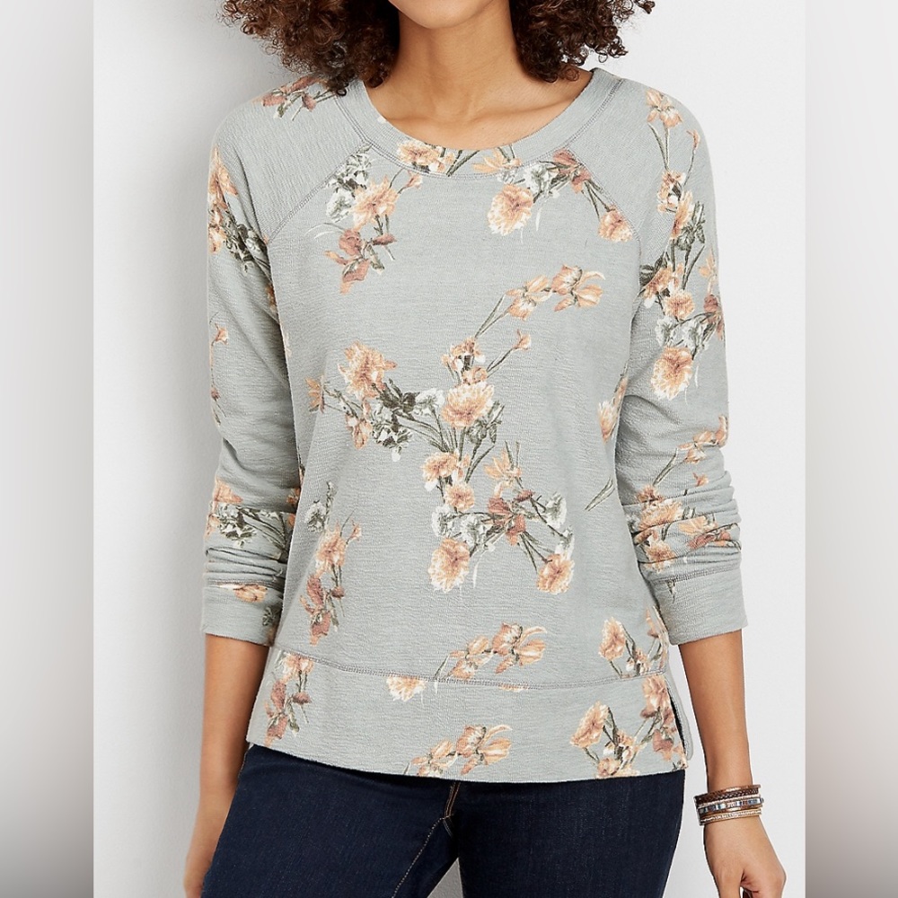 Maurices Crew Sweatshirt French Terry Fabric Floral Print Size 0